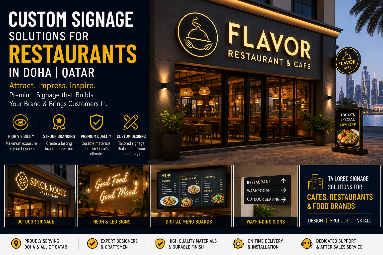 Custom Signage Solutions for Restaurants in Doha: Building Strong Brand Visibility for Cafes and Dining Businesses