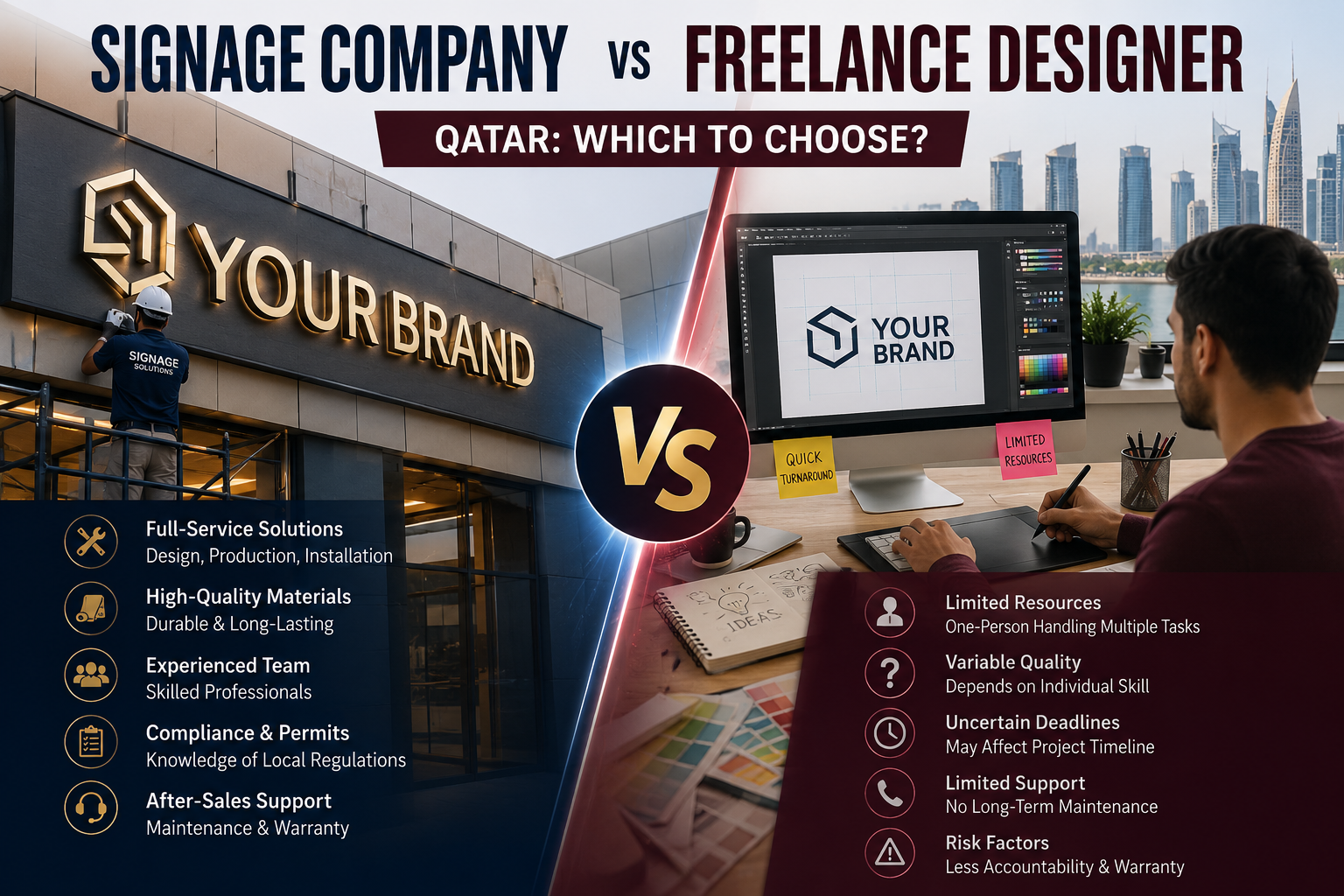 Signage Company vs Freelance Designer Qatar: Which to Choose?